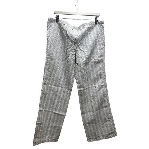 Victoria's Secret Stripe Pants 12 Tan Wide Leg Flax Cotton Coastal Lagenlook - Picture 2 of 7